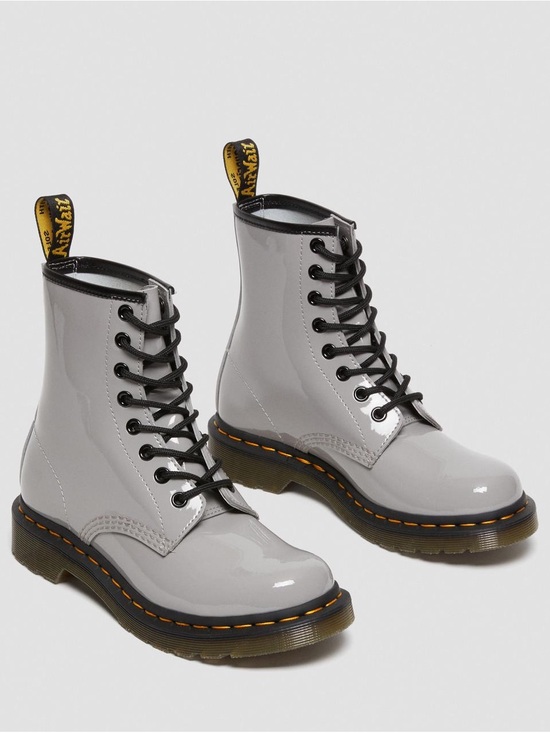 Dr. Martens Shoes - Dr. Martens Women’s Glossy Light Gray Patent Lace-Up Boots Size 10 NEW